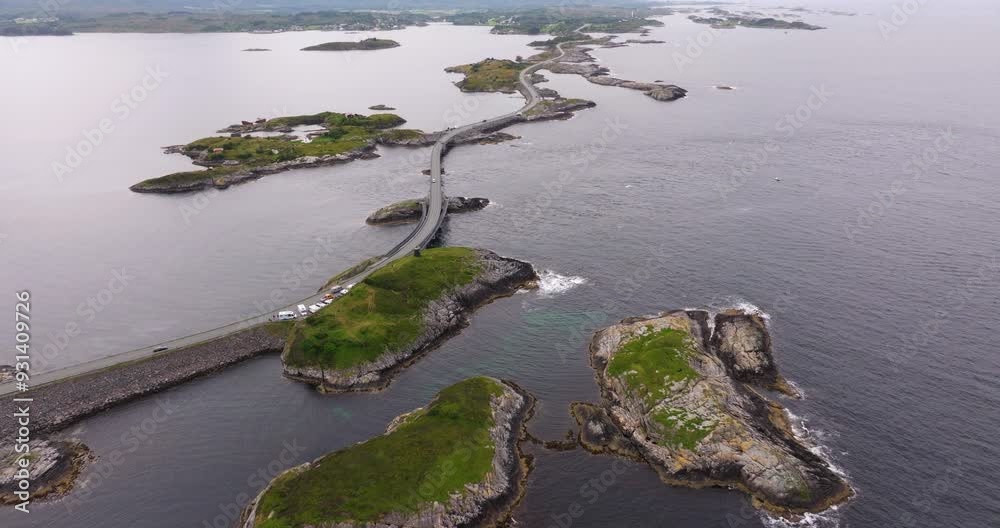 Establishing Aerial View of Norway's Atlantic Ocean Road, Bridges and Landscape Establishing Aerial View of Norway's Atlantic Ocean Road, Bridges and Landscape