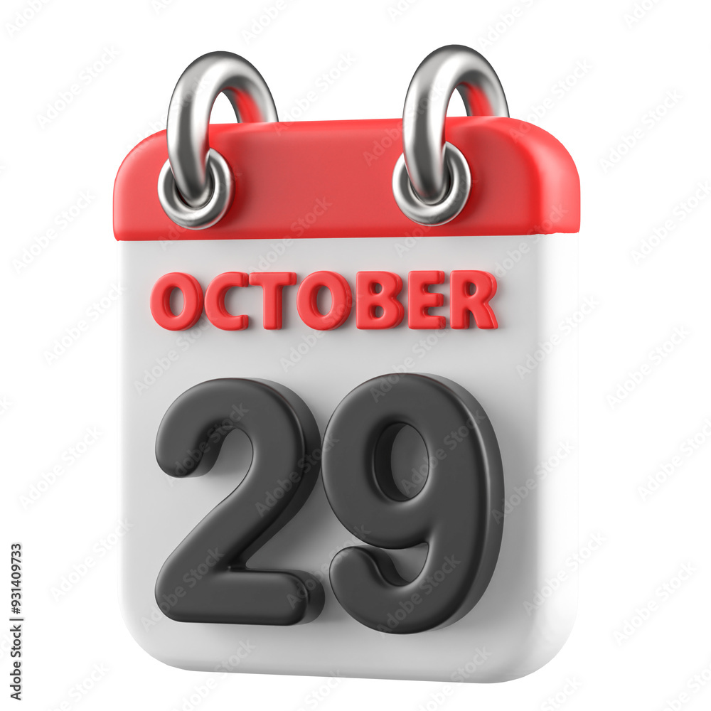 29th October Calendar Icon 3D Render 29th October Calendar Icon 3D Render