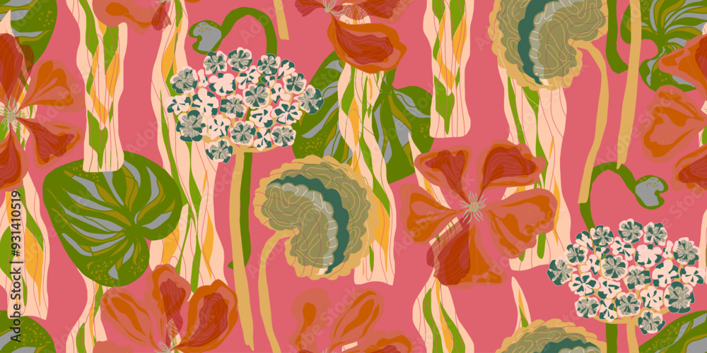 Botanical garden floral vector seamless pattern fantasy stylized plants rapport Botanical garden floral vector seamless pattern fantasy stylized plants rapport