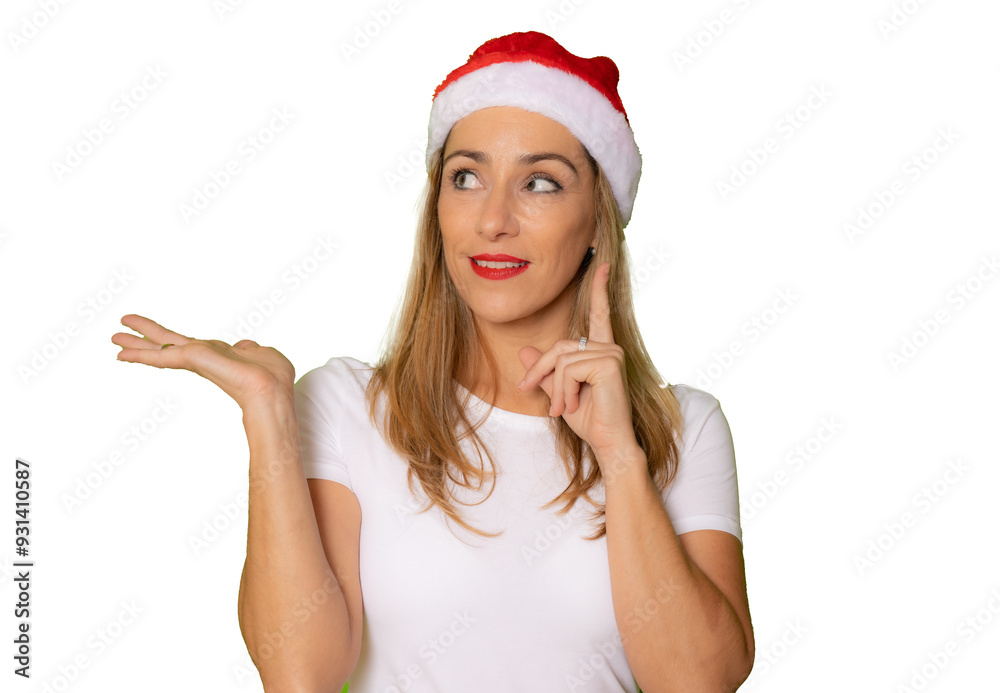 Portrait of a woman Santa Claus hat close up face portrait isolated over white background. Portrait of a woman Santa Claus hat close up face portrait isolated over white background.