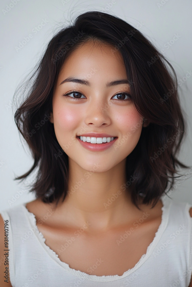 Asian woman positive smile on white background, beauty positive smile Asian woman positive smile on white background, beauty positive smile