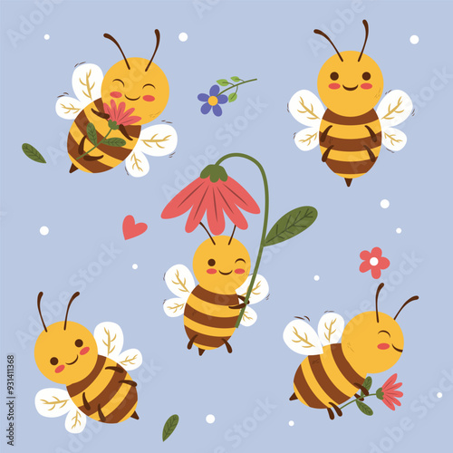Vector Illustration Bee Cute Colorful