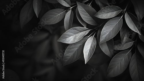 Low key Dark lighting Nature background green leaves in natural light and shadow symbolic of peaceful and safe the Earth or life or Zen with toned color and selective focusBlack and wh : Generative AI photo