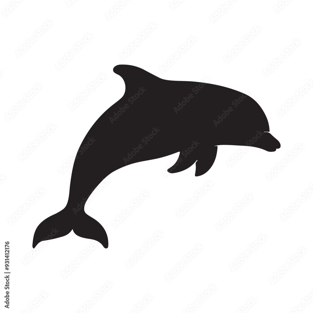 Fototapeta premium Dolphin silhouette vector with white Background