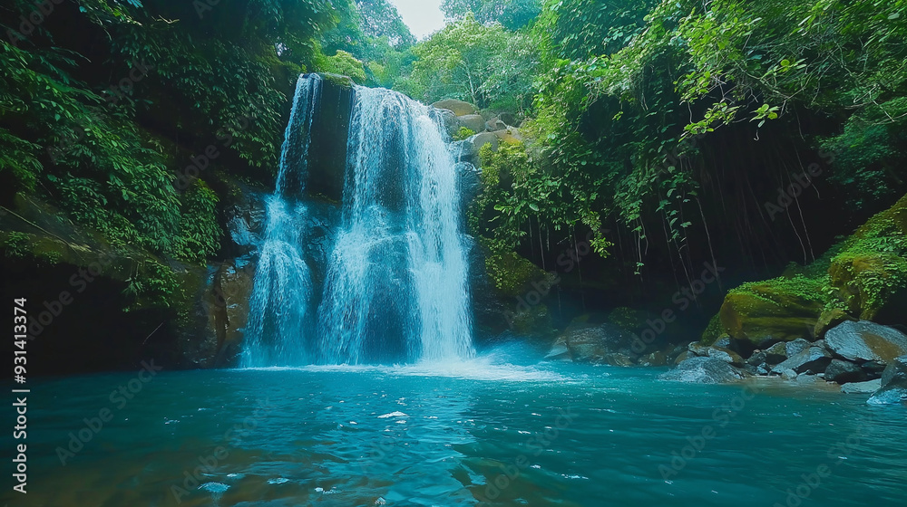 Fototapeta premium waterfall in the jungle, beautiful stream and forest, perfect travel wallpaper