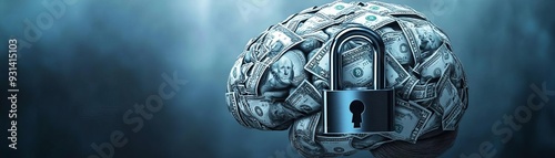 Brain with a padlock made of currency symbols, illustrating how financial stress can lock down mental wellbeing, Mental Health, Locked Mind photo