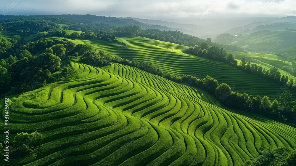 rice fields over mountains durring sun rise rice fields over mountains durring sun rise