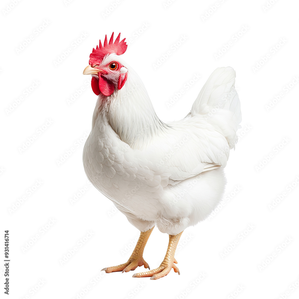 Fototapeta premium A beautiful white chicken standing proudly