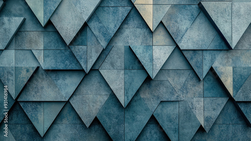 Wallpaper Mural Geometric pattern of blue and gray triangular tiles on a textured wall Torontodigital.ca