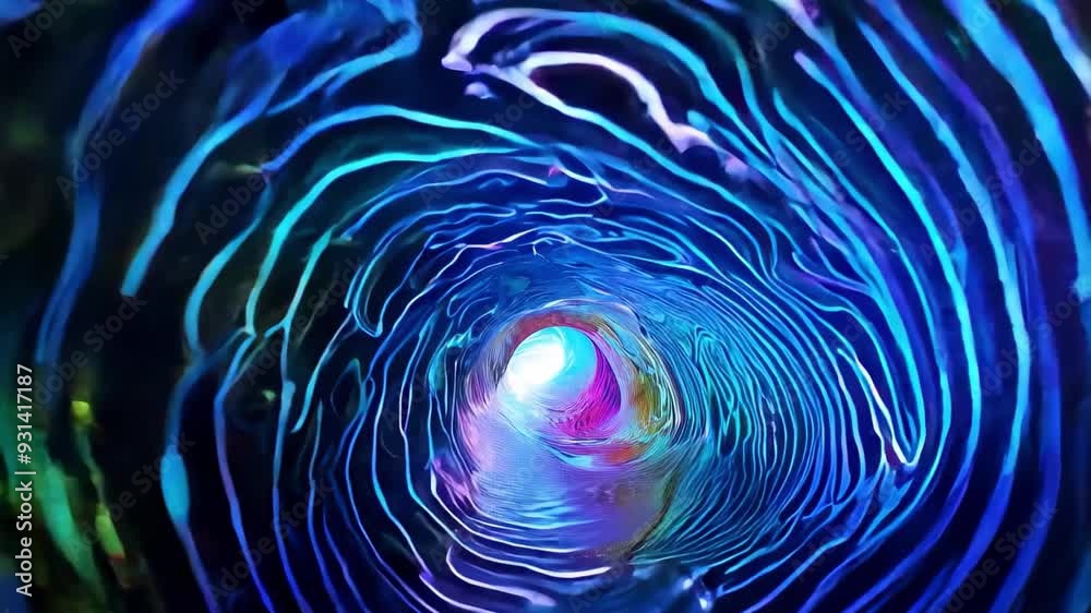 Colorful abstract tunnel with vibrant light patterns and fluid waves