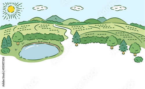 Countryside garden landscape, background illustration