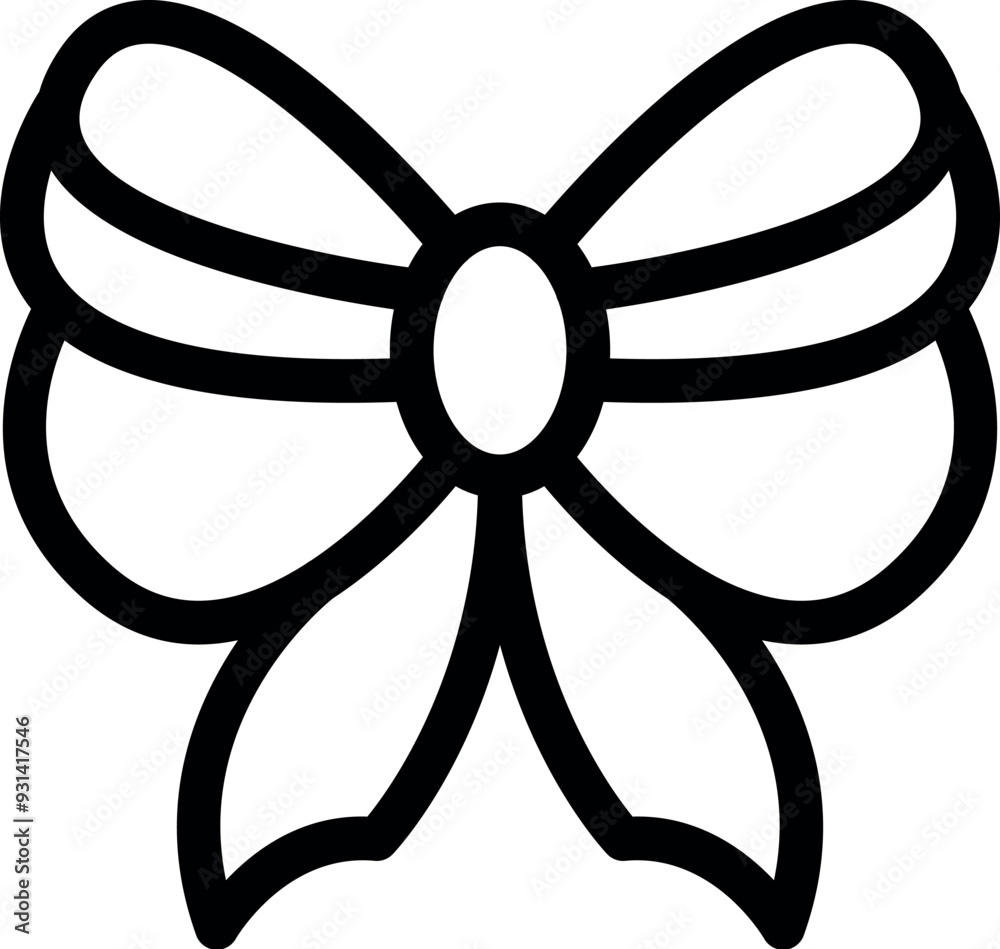 Simple black and white line art illustration of a classic knotted ribbon bow, often used for gift wrapping and decoration Simple black and white line art illustration of a classic knotted ribbon bow, often used for gift wrapping and decoration