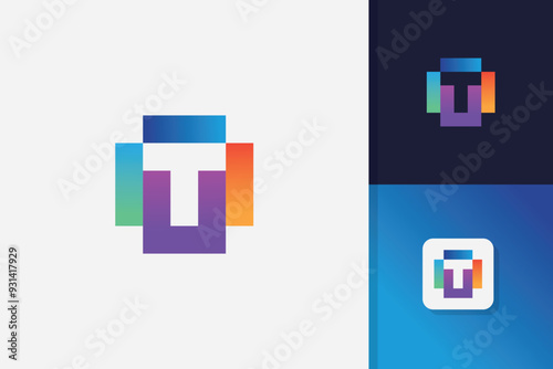 initial letter t technology logo design vector template