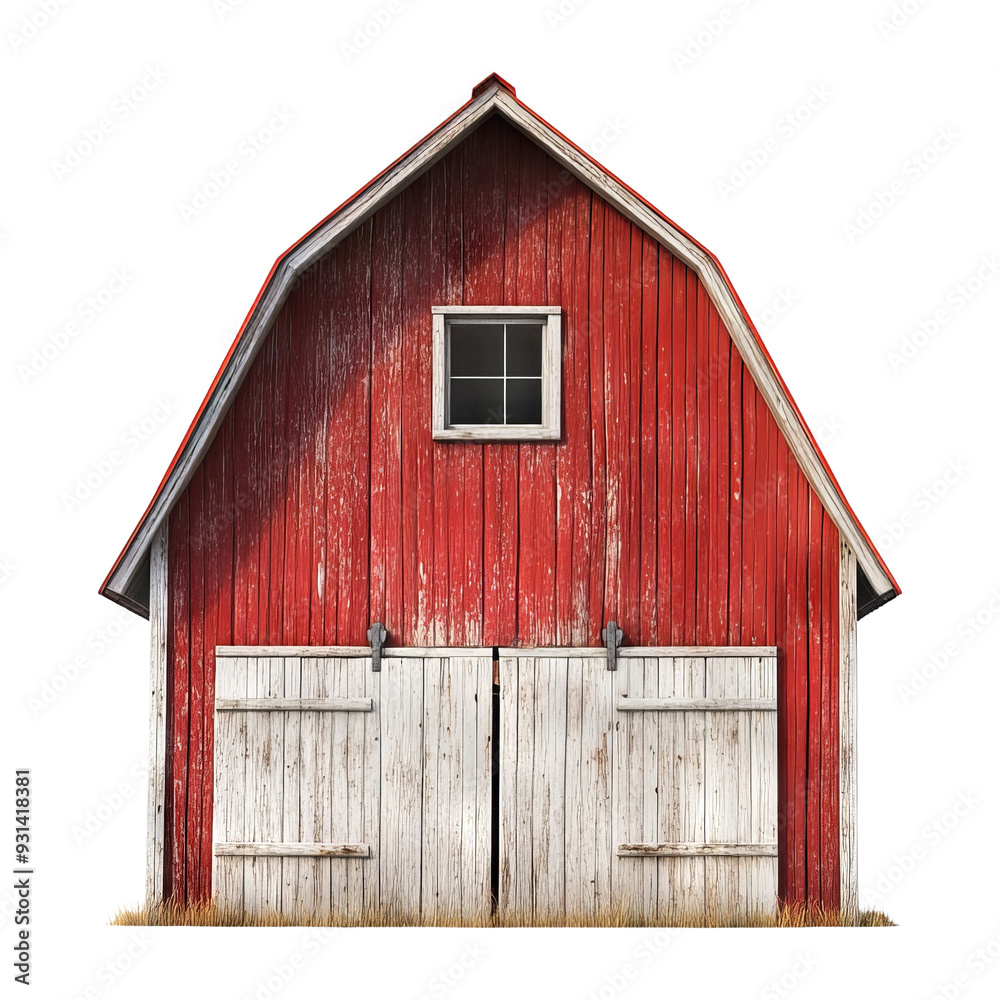 A rustic red barn featuring weathered wood and a charming window, perfect for farmhouse or rural landscape themes. A rustic red barn featuring weathered wood and a charming window, perfect for farmhouse or rural landscape themes.