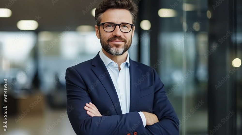 A portrait of an attractive businessman in his late thirties, wearing glasses and having short brown hair. A portrait of an attractive businessman in his late thirties, wearing glasses and having short brown hair.