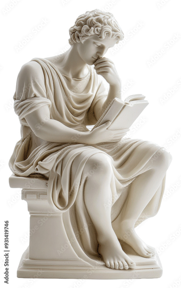 Fototapeta premium Statue of a philosopher in quiet thought, cut out - stock png.
