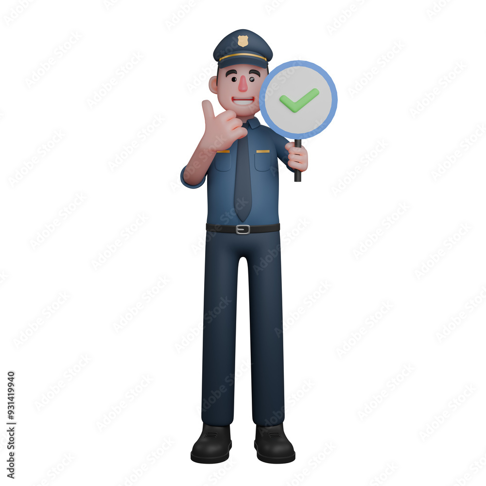 3D Male Police. Police Officer with Checkmark Giving Okay Gesture. Professional Law Enforcement Character 3D Male Police. Police Officer with Checkmark Giving Okay Gesture. Professional Law Enforcement Character