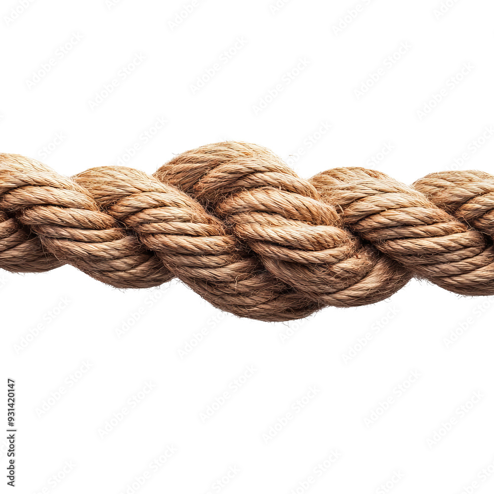 Close-up view of a twisted natural fiber rope showcasing its texture and strength, perfect for maritime or outdoor themes. Close-up view of a twisted natural fiber rope showcasing its texture and strength, perfect for maritime or outdoor themes.