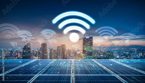 Network smart modern city, wireless connection to communication in world, social media technology.