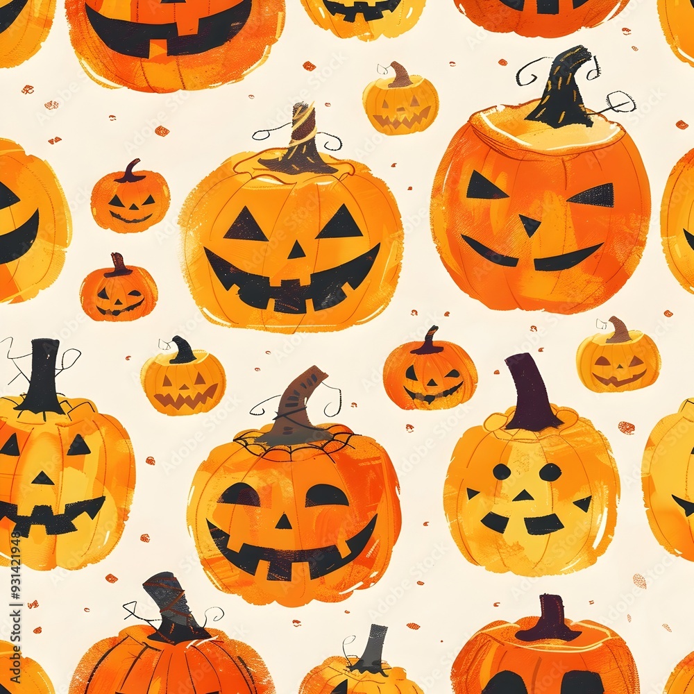 Bright and Playful Festive Pumpkin Pattern for Halloween Delight with Clear Space Bright and Playful Festive Pumpkin Pattern for Halloween Delight with Clear Space