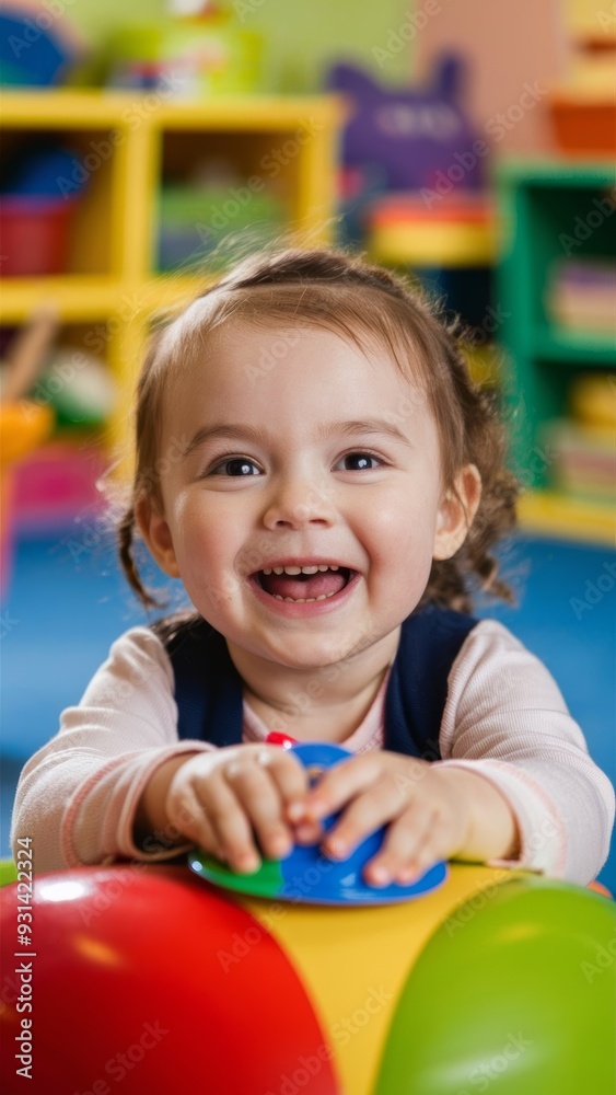 A cheerful preschool child smiles brightly, looking directly at the camera while laughing in a vibrant kindergarten setting, capturing pure joy and innocence. A cheerful preschool child smiles brightly, looking directly at the camera while laughing in a vibrant kindergarten setting, capturing pure joy and innocence.