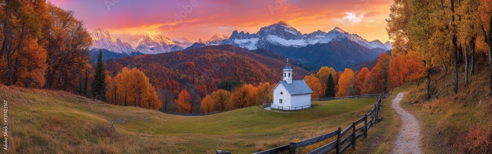 Enchanting Autumn Sunrise Over Mountain Pathway Enchanting Autumn Sunrise Over Mountain Pathway