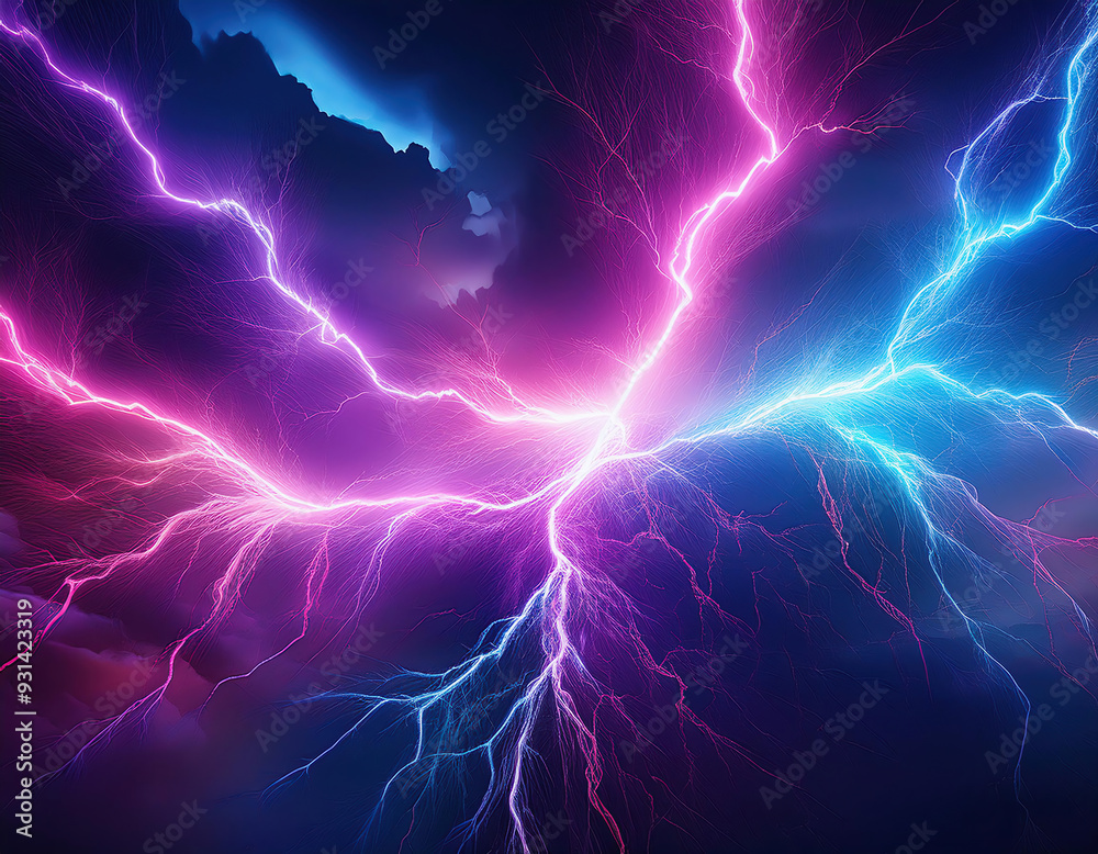 Blue and purple lightning on a dark background.