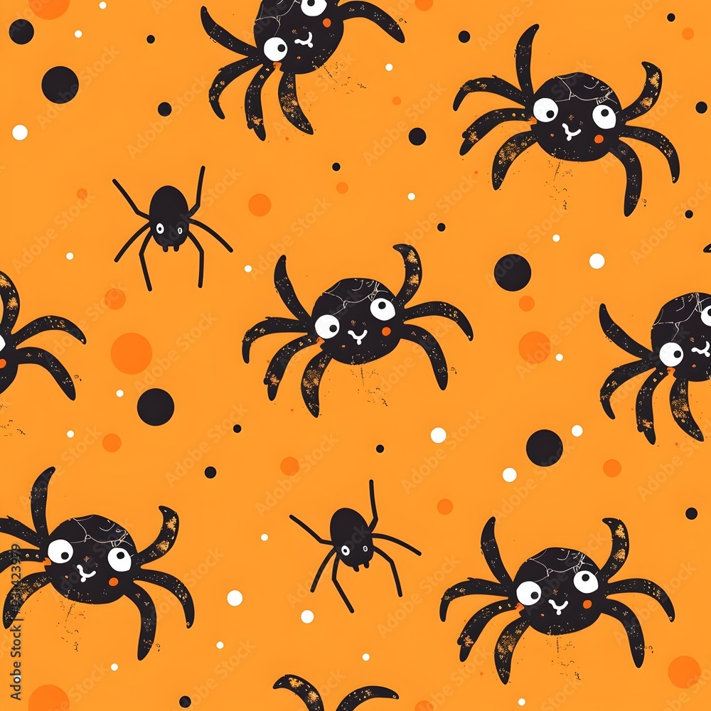 Bright and Playful Cute Spider Pattern with Halloween Theme Bright and Playful Cute Spider Pattern with Halloween Theme