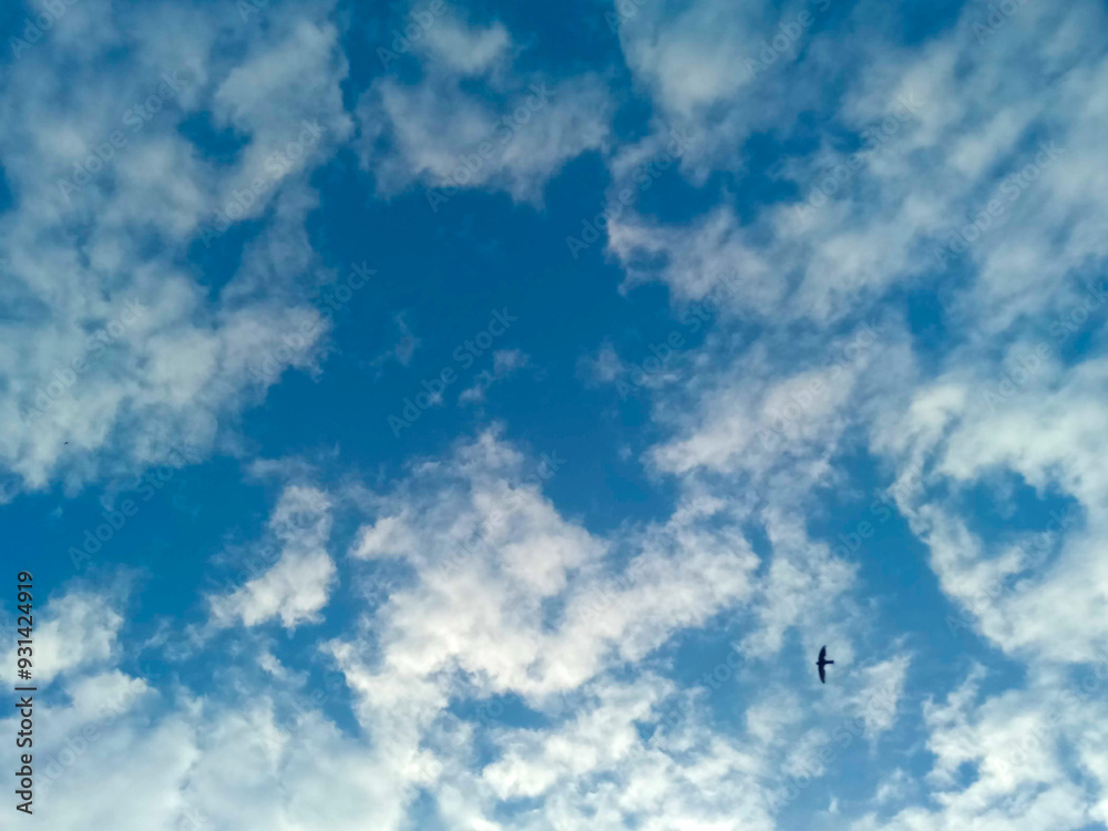 Background bright blue sky cloudy texture. Landscape photo.