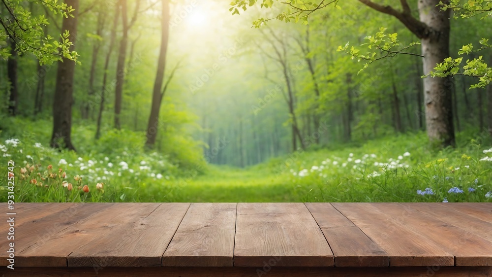 Green Park with Wooden Table Green Park with Wooden Table