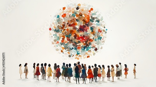 A Group of People Looking Up at a Splash of Color.