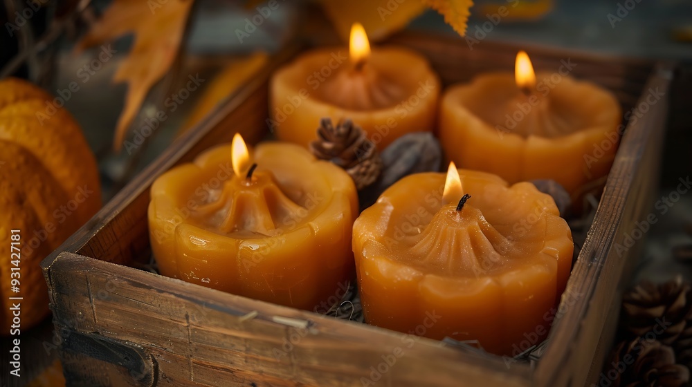 autumn candle box Autumn cozy composition Pumpkins candles in a box Fall fall Thanksgiving decor Flat layout Beeswax candle in the shape of a pumpkin Candle making business : Generative AI autumn candle box Autumn cozy composition Pumpkins candles in a box Fall fall Thanksgiving decor Flat layout Beeswax candle in the shape of a pumpkin Candle making business : Generative AI