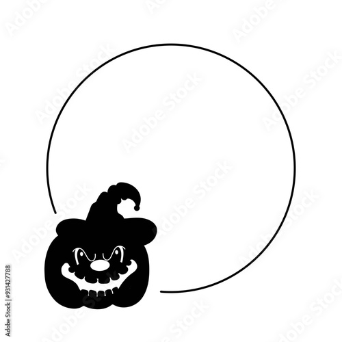 halloween pumpkin round frame, vector silhouette illustration