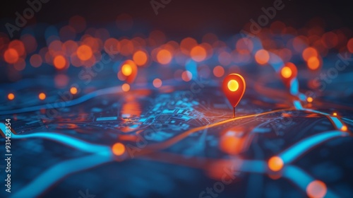 Location pin icon, geolocation map mark, digital futuristic background	