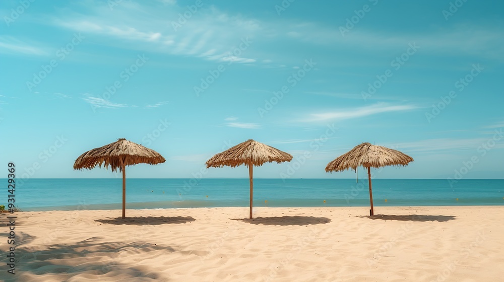 Landscape on La Boquilla beach with beautiful blue sky and sea viewumbrellas to rest : Generative AI Landscape on La Boquilla beach with beautiful blue sky and sea viewumbrellas to rest : Generative AI