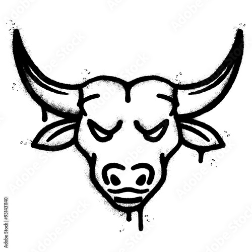 Spray Painted Graffiti bull icon Sprayed isolated with a white background.