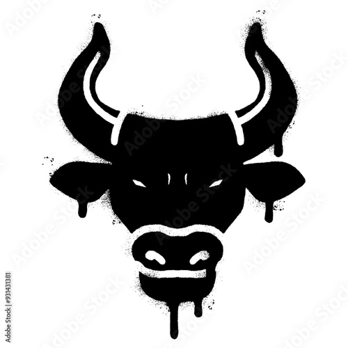 Spray Painted Graffiti bull icon Sprayed isolated with a white background.