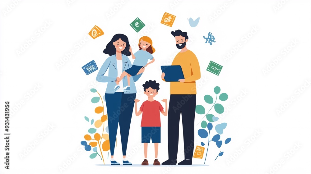 Family using a digital wallet together, representing shared finances and digital banking for all ages, Wallet family shared, Inclusive digital finance Family using a digital wallet together, representing shared finances and digital banking for all ages, Wallet family shared, Inclusive digital finance