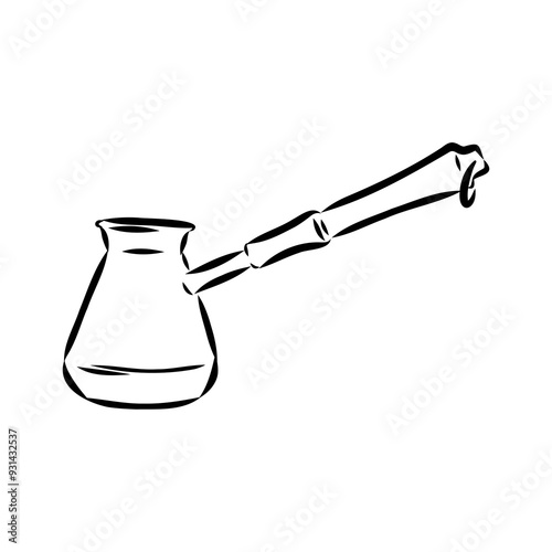 Coffee maker, Turkish coffee maker. Vector black and white graphic illustration, hand-drawn.