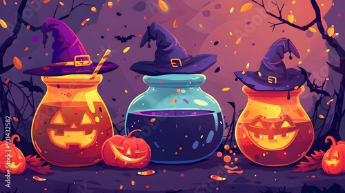 Whimsical Witch s Brew Bubbling in Spooky Autumn Forest photo