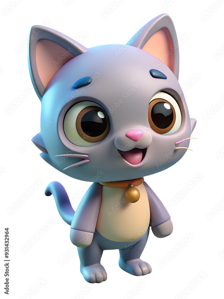 Purple cute little cat, 3d rendering, very cheerful isolated on transparent background Purple cute little cat, 3d rendering, very cheerful isolated on transparent background