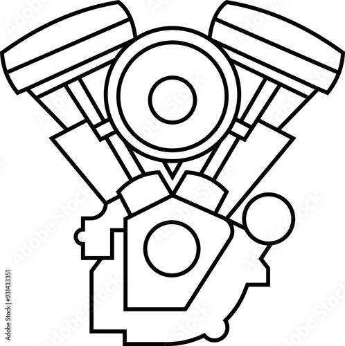 Detailed Car Engine Line Drawing Illustration