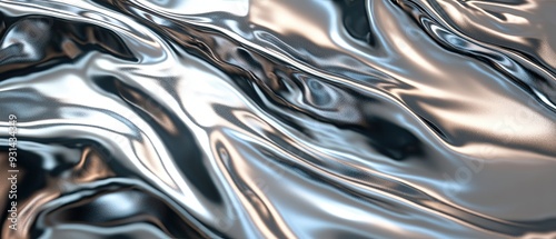 Metallic liquid chrome backdrop with glossy textures and flowing liquid-like movement providing a contemporary and visually captivating background for modern aesthetics