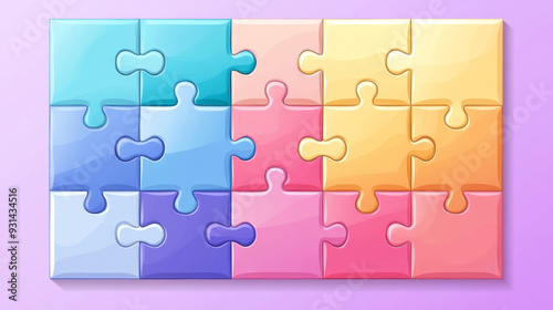 A flat vector icon design of a jigsaw puzzle piece, featuring clean lines and a minimalist style. The puzzle piece is clearly defined with smooth edges and distinct interlocking tabs and slots, 