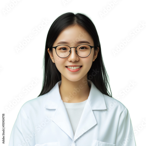 Scientist surgeon physician doctor pharmacist chemist forensic young female Asian Chinese Japanese Korean transparent background