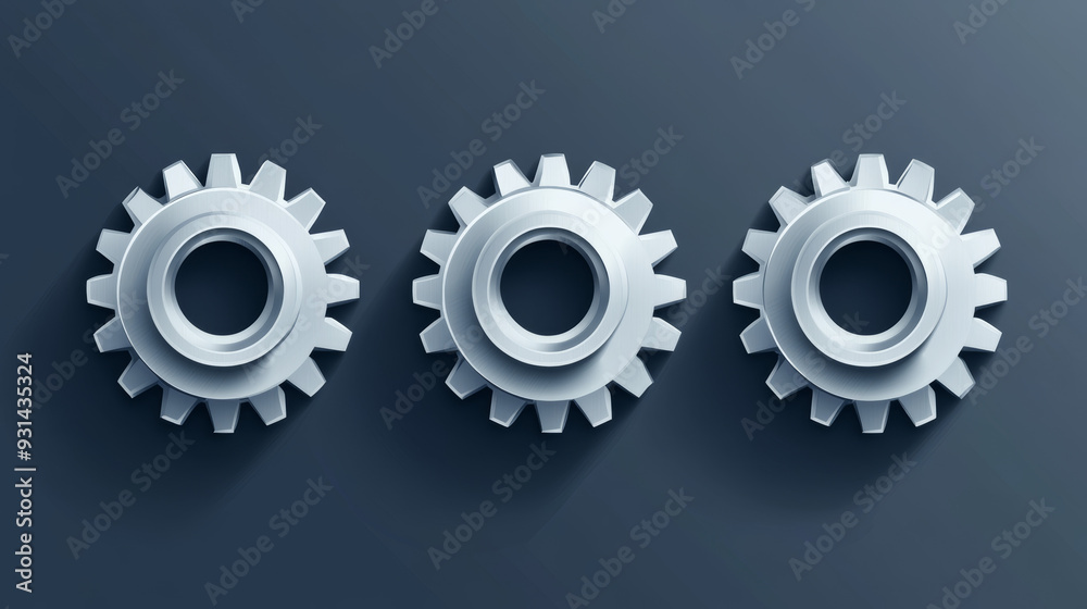 A vector illustration featuring a single gear icon, three gear icons, and a settings button, all representing cogwheel mechanisms. A vector illustration featuring a single gear icon, three gear icons, and a settings button, all representing cogwheel mechanisms.