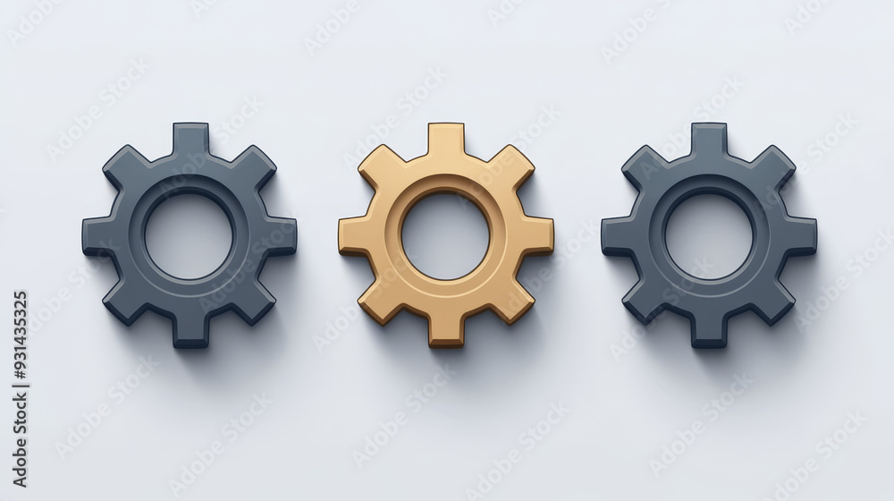 A vector illustration featuring a single gear icon, three gear icons, and a settings button, all representing cogwheel mechanisms. A vector illustration featuring a single gear icon, three gear icons, and a settings button, all representing cogwheel mechanisms.