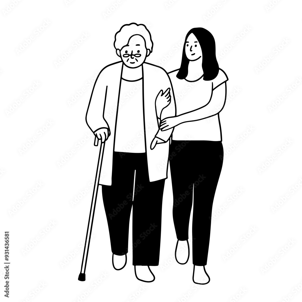 Old woman walking with her grandchild Old woman walking with her grandchild