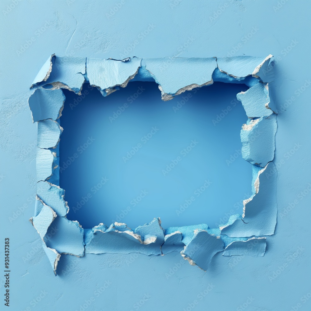 Hole in a wall. Hole broken in a blue wall Hole in a wall. Hole broken in a blue wall