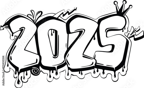 2025 in graffiti black and white illustration 